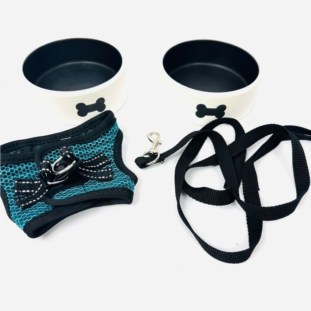 Throw Me a Bone Ceramic Dog Bowl, Harness & Leash